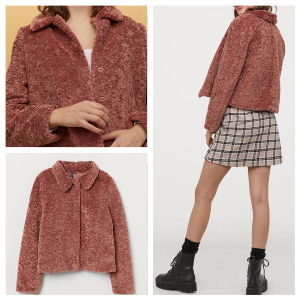 H&M Sold Out Soft NWT Dusty Rose Teddy Jacket Large